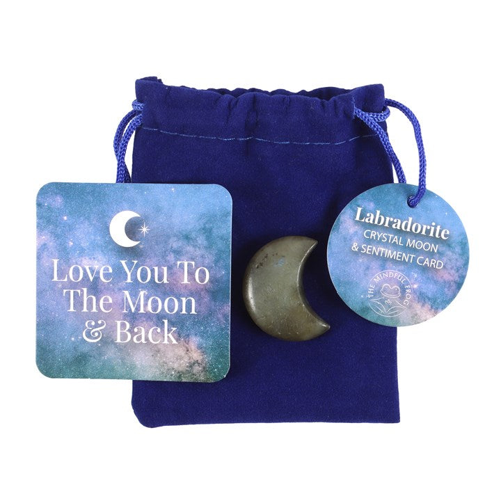 LOVE YOU TO THE MOON LABRADORITE CRYSTAL MOON IN A BAG