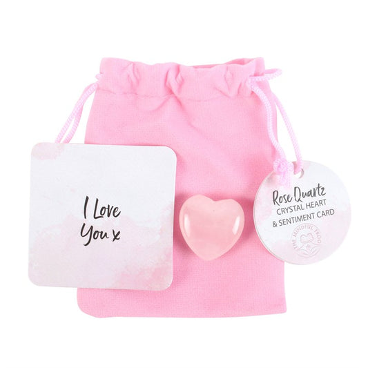 I LOVE YOU ROSE QUARTZ CRYSTAL HEART IN A BAG