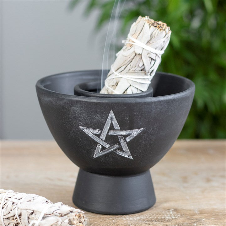 BLACK PENTAGRAM TERRACOTTA SMUDGE BOWL