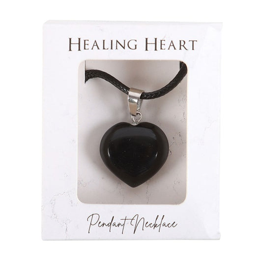 BLACK OBSIDIAN HEALING CRYSTAL HEART NECKLACE