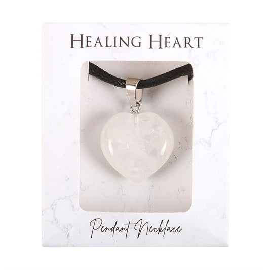 CLEAR QUARTZ HEALING CRYSTAL HEART NECKLACE