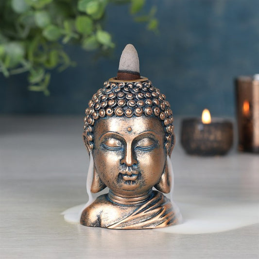 BRONZE BUDDHA HEAD BACKFLOW INCENSE BURNER