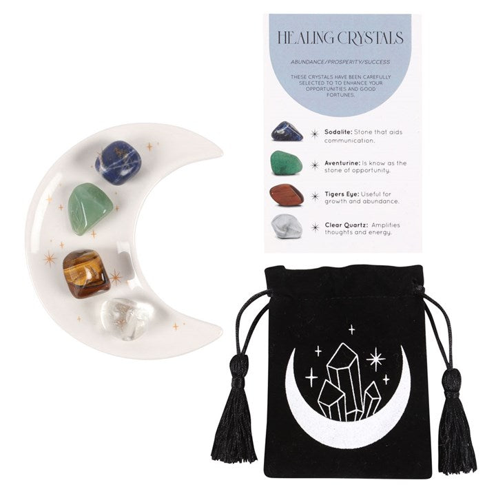 Success Healing Crystal Set with Moon Dish